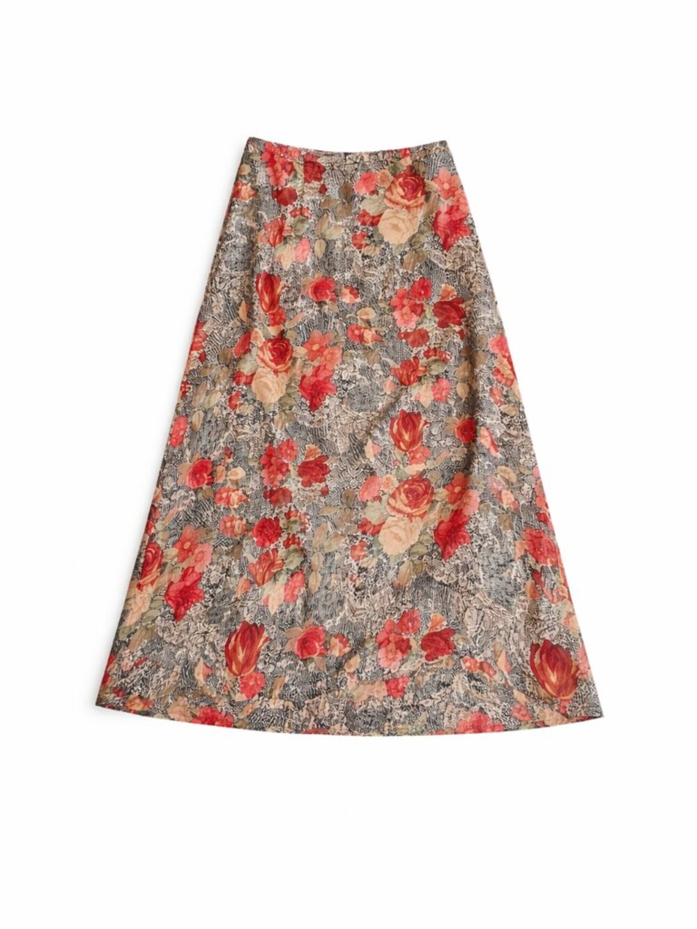 Vintage Dress Barn Floral A-Line Midi Skirt in Red and Cream, Size 1x